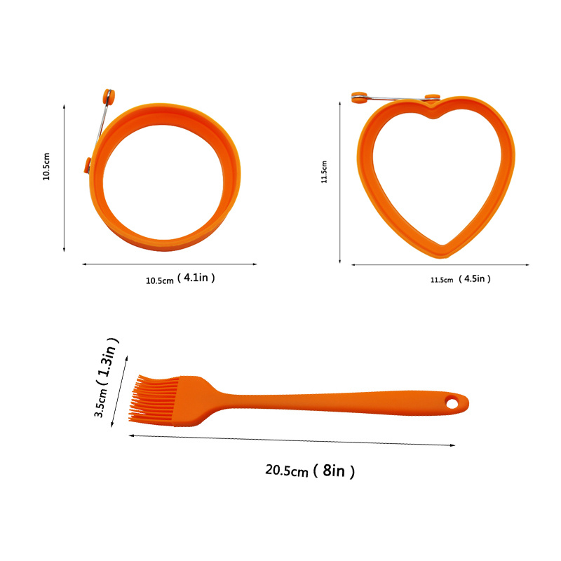 3pcs Egg Frying Tool Set, Round Heart Shaped Mold, Silicone Egg Fryer With  Oil Brush, Household Baking Egg Mold