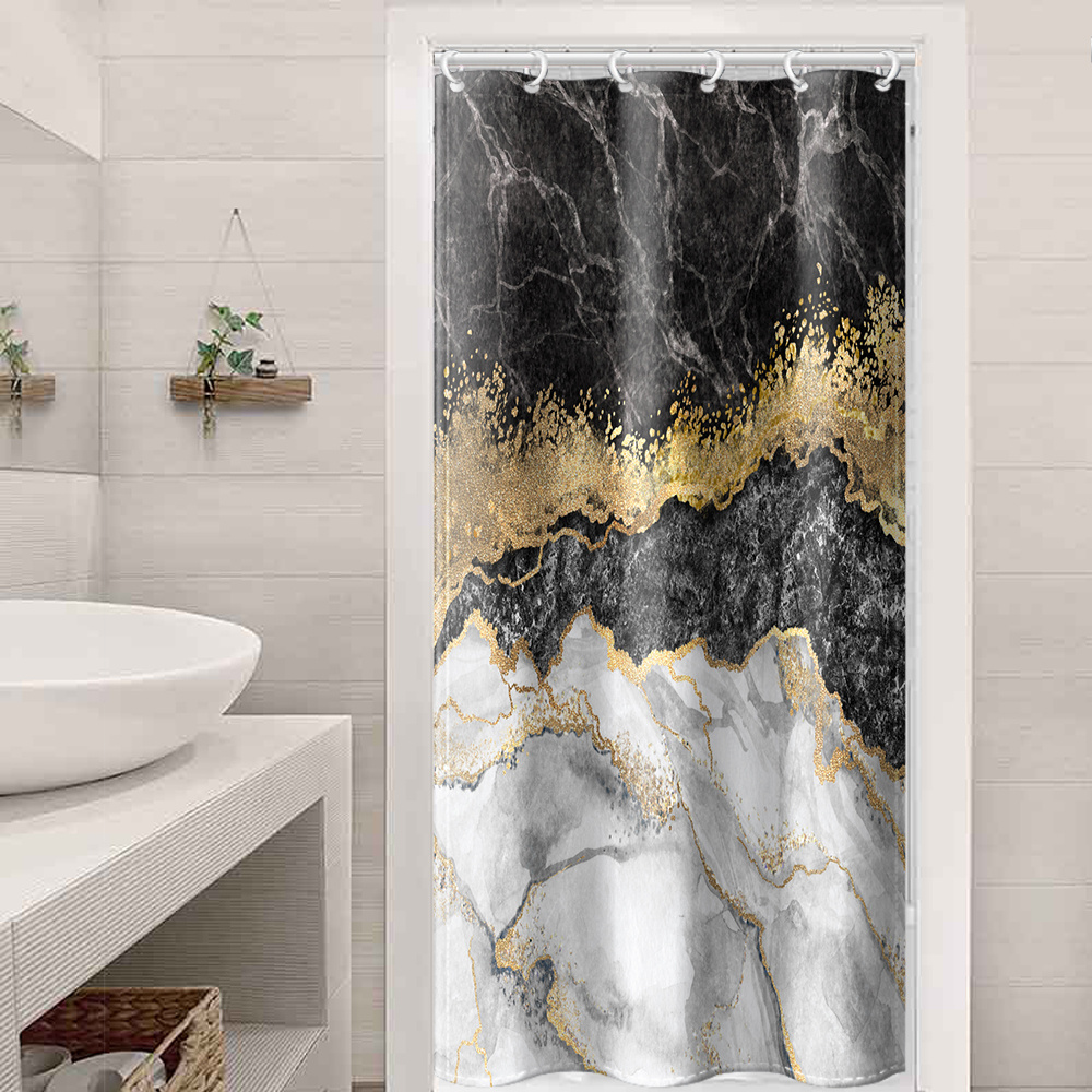 Black and Gold Marble Shower Curtain, Abstract Granite Marble Fabric Shower  Curtain, Modern Luxury Art Waterproof Shower Curtain Set for Men and