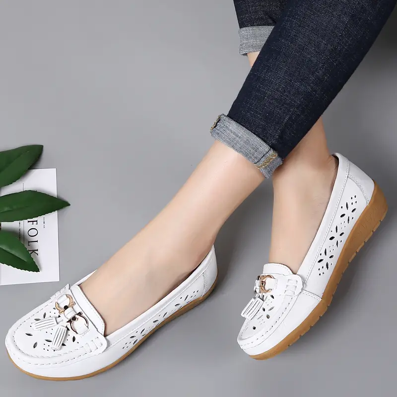 womens hollow out design loafers breathable comfortable slip on shoes solid color flat shoes details 22