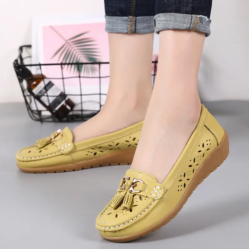 womens hollow out design loafers breathable comfortable slip on shoes solid color flat shoes details 16