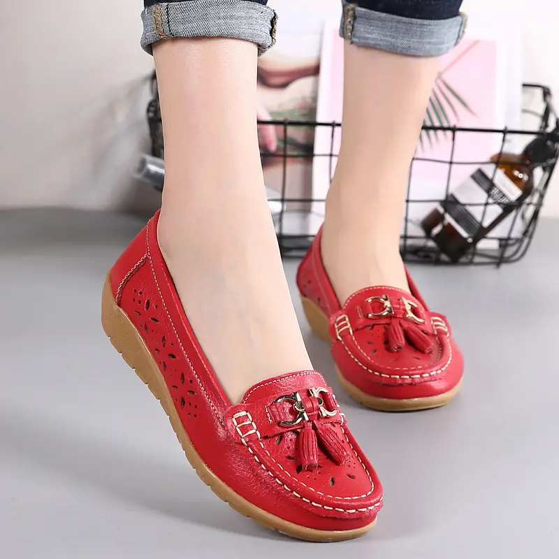 womens hollow out design loafers breathable comfortable slip on shoes solid color flat shoes details 6