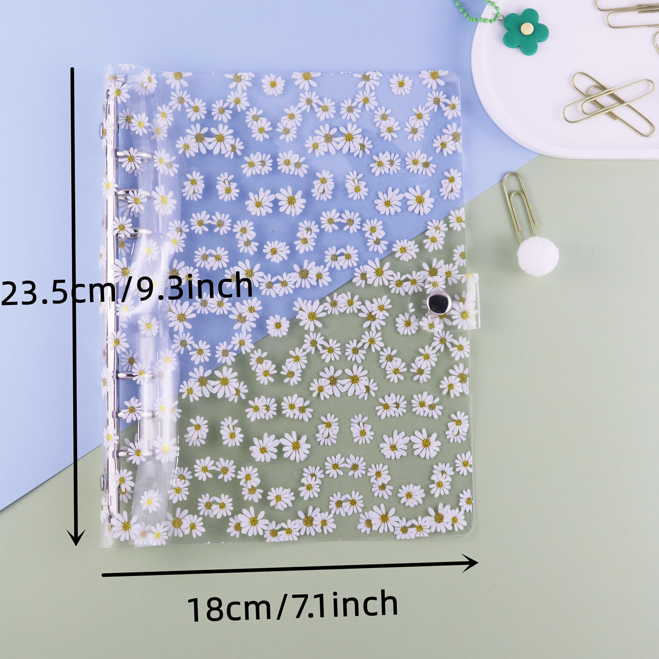 Mini Transparent PVC 3-Ring Binder Covers with Inner Paper,Binder  Pockets,Mini Daisy Notebook Binder 3-Ring Loose-leaf Notebook