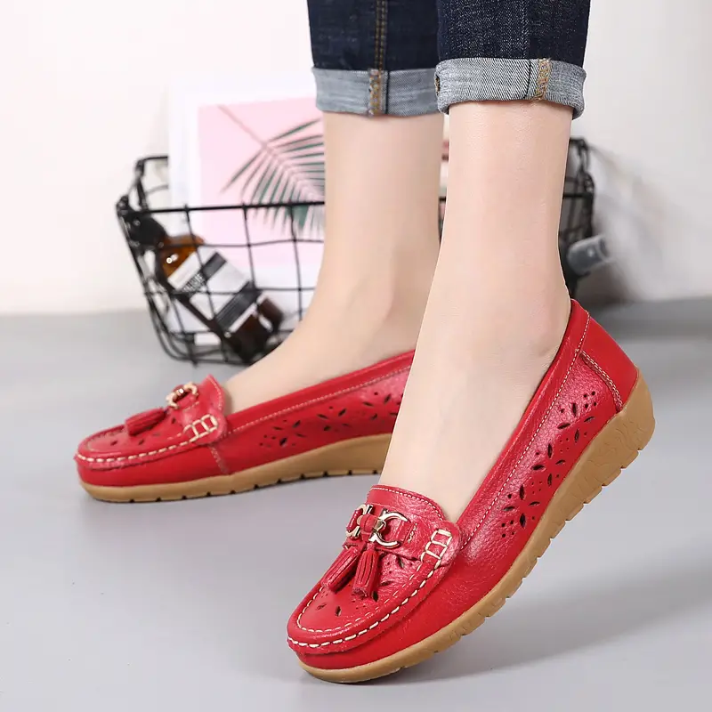 womens hollow out design loafers breathable comfortable slip on shoes solid color flat shoes details 7