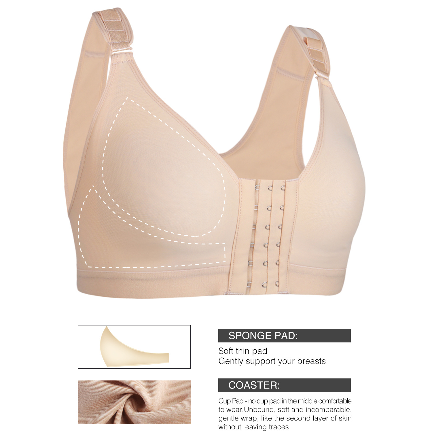 Front Closure Wireless Bra Adjustable Wide Strap Support Bra - Temu