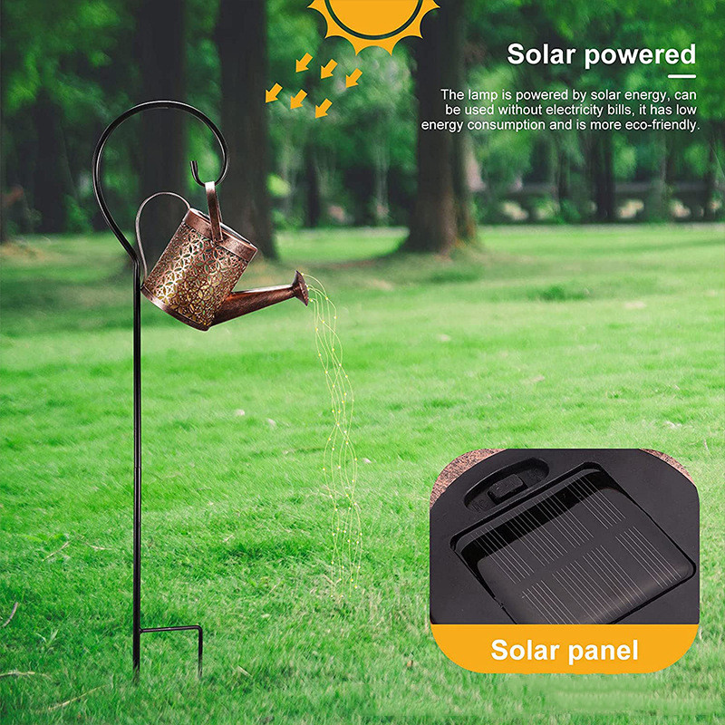 1pc Solar Powered Garden Shower Light Watering Can Lights Star Light