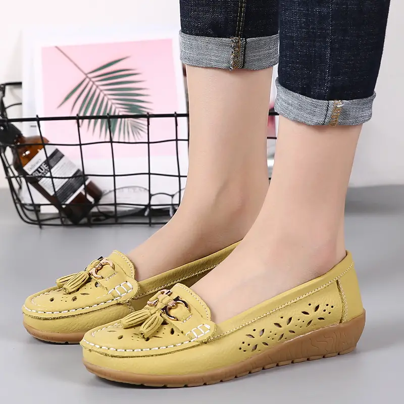 womens hollow out design loafers breathable comfortable slip on shoes solid color flat shoes details 17