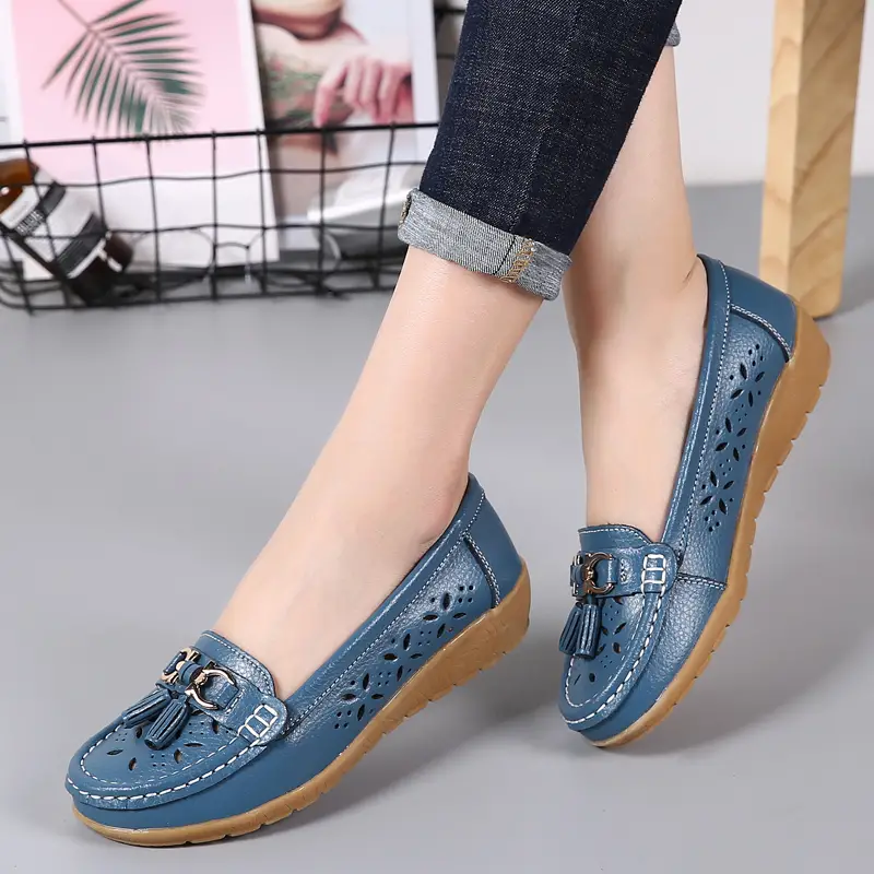 womens hollow out design loafers breathable comfortable slip on shoes solid color flat shoes details 12