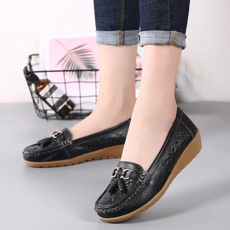 womens hollow out design loafers breathable comfortable slip on shoes solid color flat shoes details 1