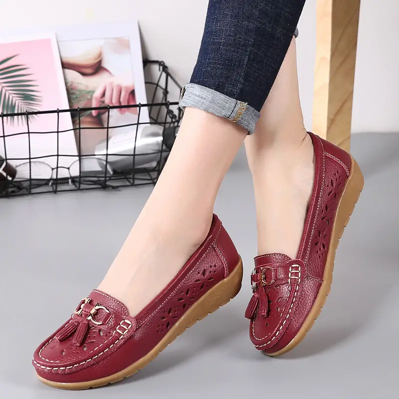 womens hollow out design loafers breathable comfortable slip on shoes solid color flat shoes details 9