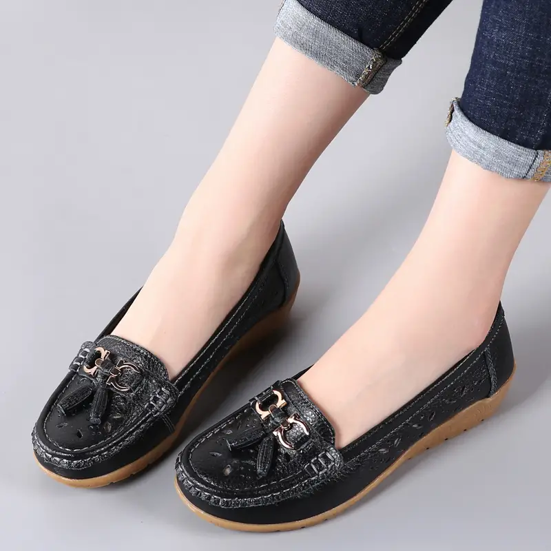 womens hollow out design loafers breathable comfortable slip on shoes solid color flat shoes details 0