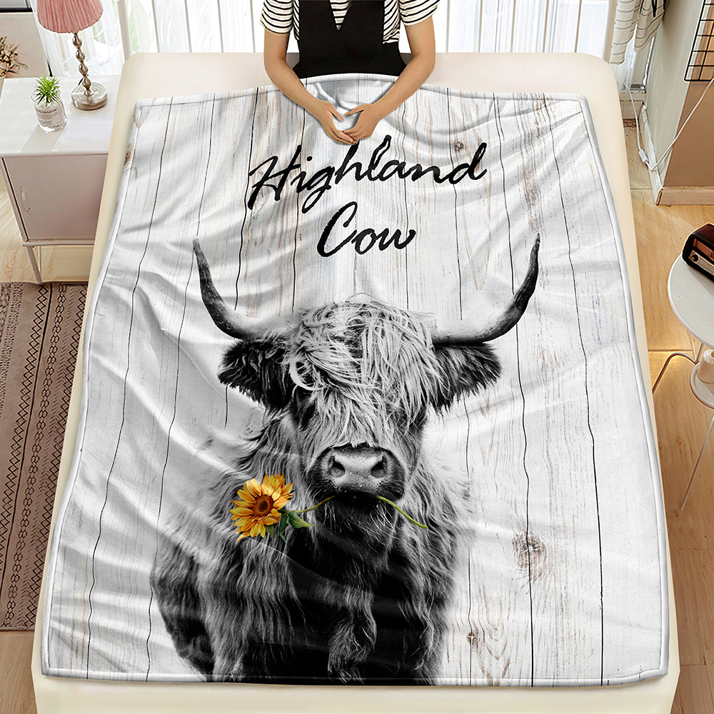 Highland cow fleece blanket hot sale