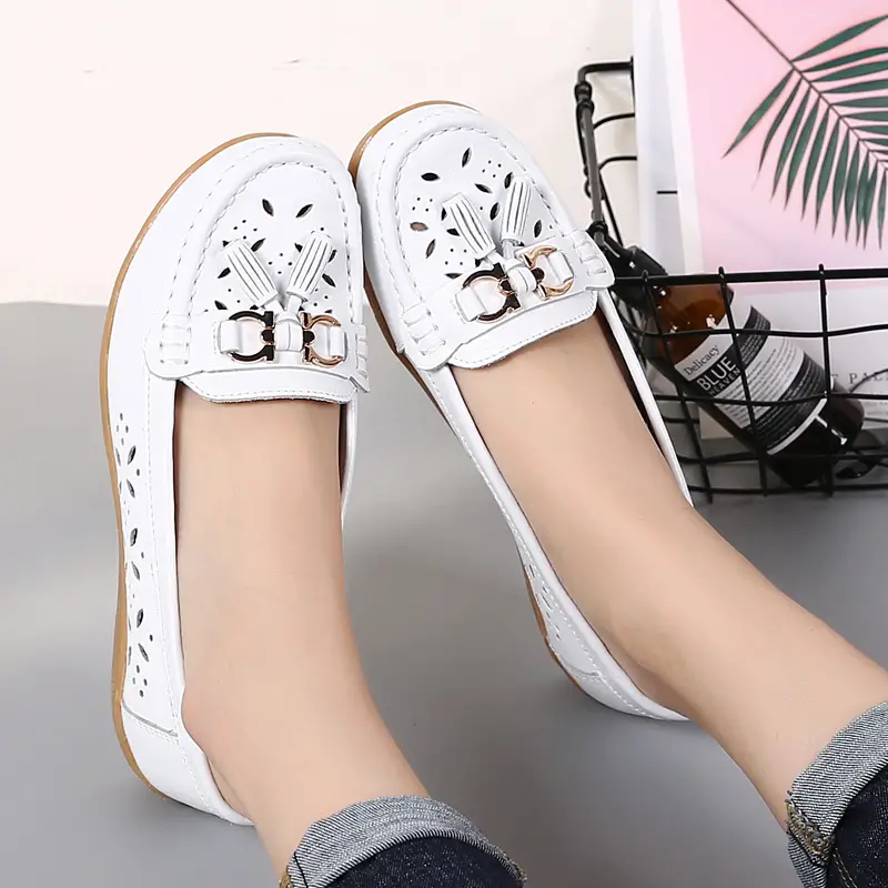 womens hollow out design loafers breathable comfortable slip on shoes solid color flat shoes details 23