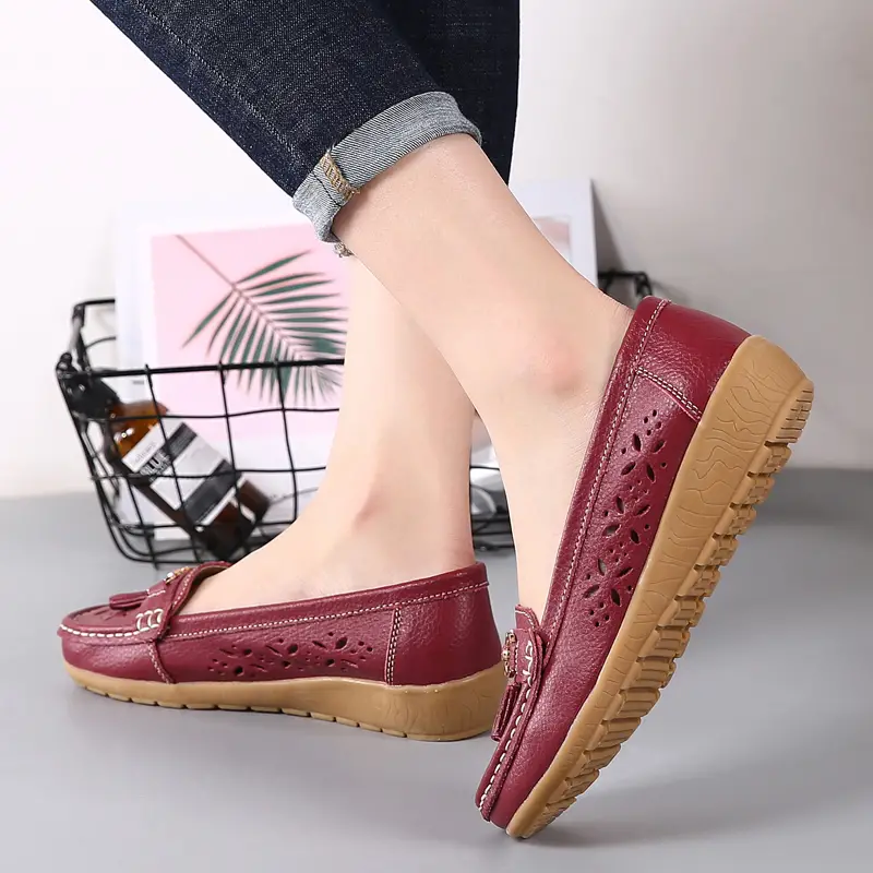 womens hollow out design loafers breathable comfortable slip on shoes solid color flat shoes details 10
