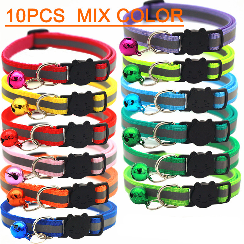 TEMU 10 Pcs Reflective Breakaway Cat Collar With Bell And Round Ears