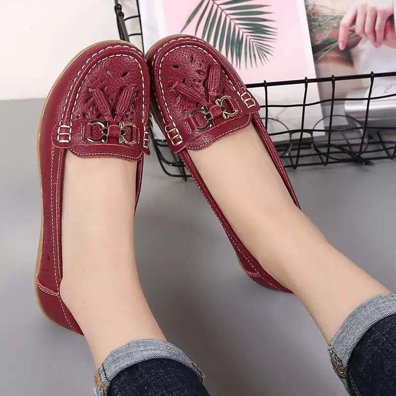 womens hollow out design loafers breathable comfortable slip on shoes solid color flat shoes details 11