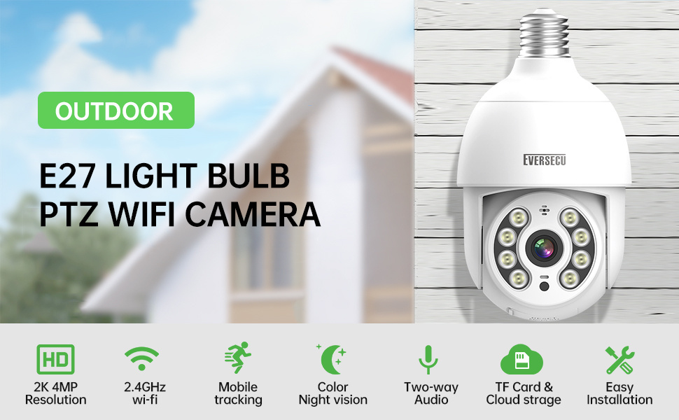 EVERSECU 2K 3Mp Tuya Smart Life Floodlight Outdoor WiFi IP PTZ Security  Camera Weatherproof, Motion-Activated Spotlights &Auto-Tracking, Color  Night