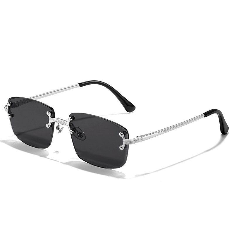 Luxury Rimless Metal Rectangle Sunglasses Men Women Summer Eyewear