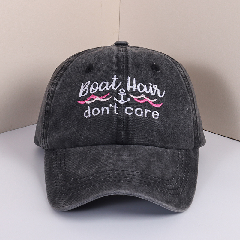 Women's Baseball Cap Boat Hair Don't Care Vintage Distressed Embroidered  Dad Hat