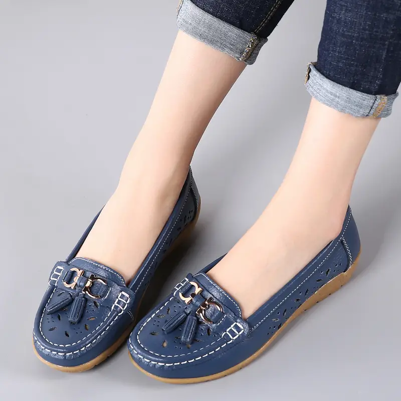 womens hollow out design loafers breathable comfortable slip on shoes solid color flat shoes details 3