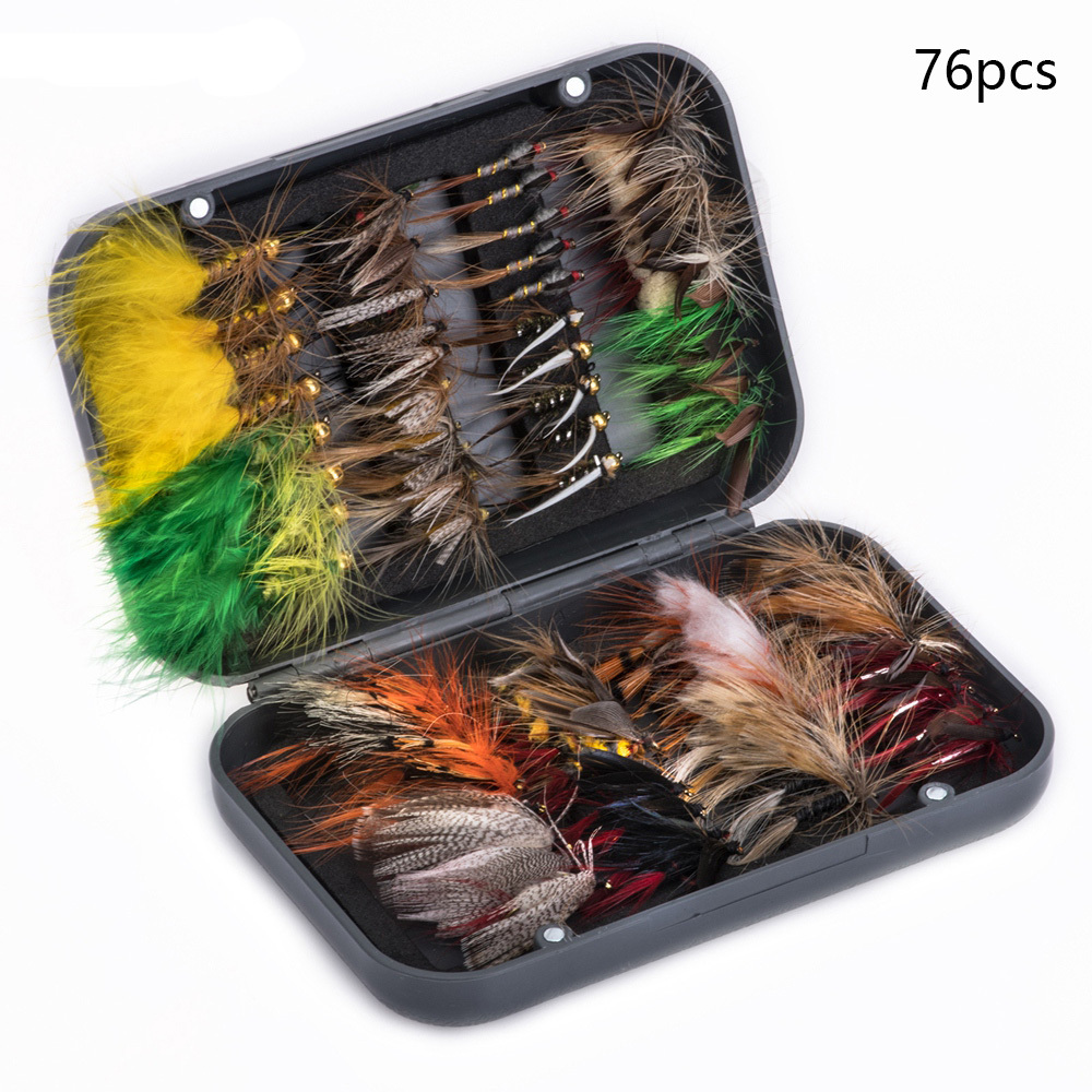 100/76 pcs * Trout Nymph Fly Fishing Lure Set - Dry/Wet * for Ice Fishing -  Artificial Bait with Storage Box