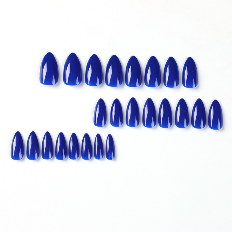 24pcs klein blue press on nails medium almond fake nails glossy full cover false nails for women and girls details 1