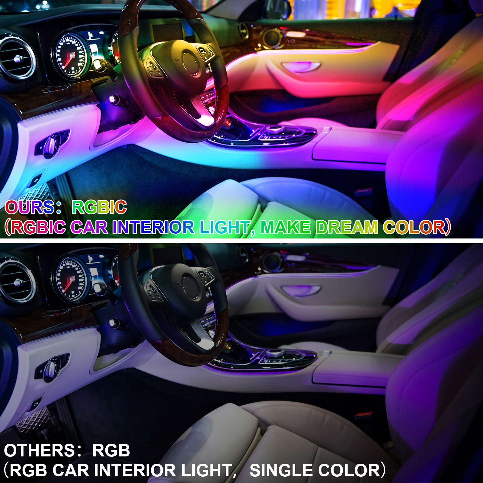 Car Interior Light Rgbic 12v 5v App Smart Segmented Control - Temu