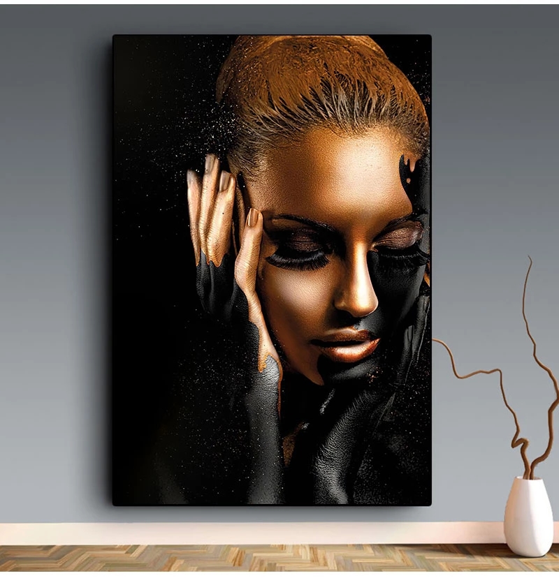 Black Golden African Art Woman Oil Painting Canvas Posters - Temu