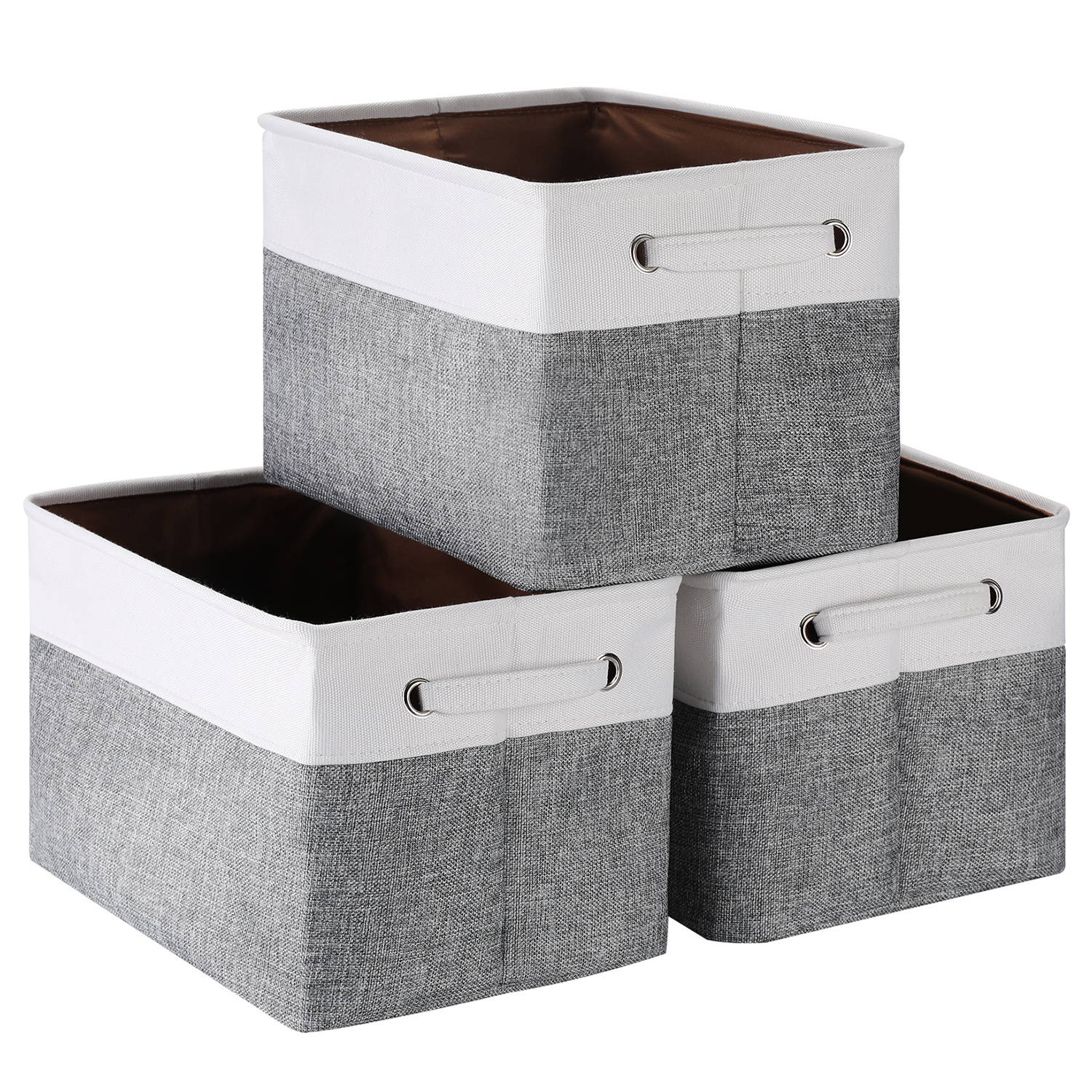3pcs Folding Storage Bins Foldable Canvas Fabric Storage Basket Cubic Box