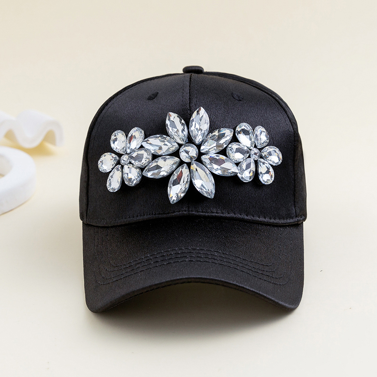 Rhinestone Flower Black Baseball , Breathable Casual Sun Hat