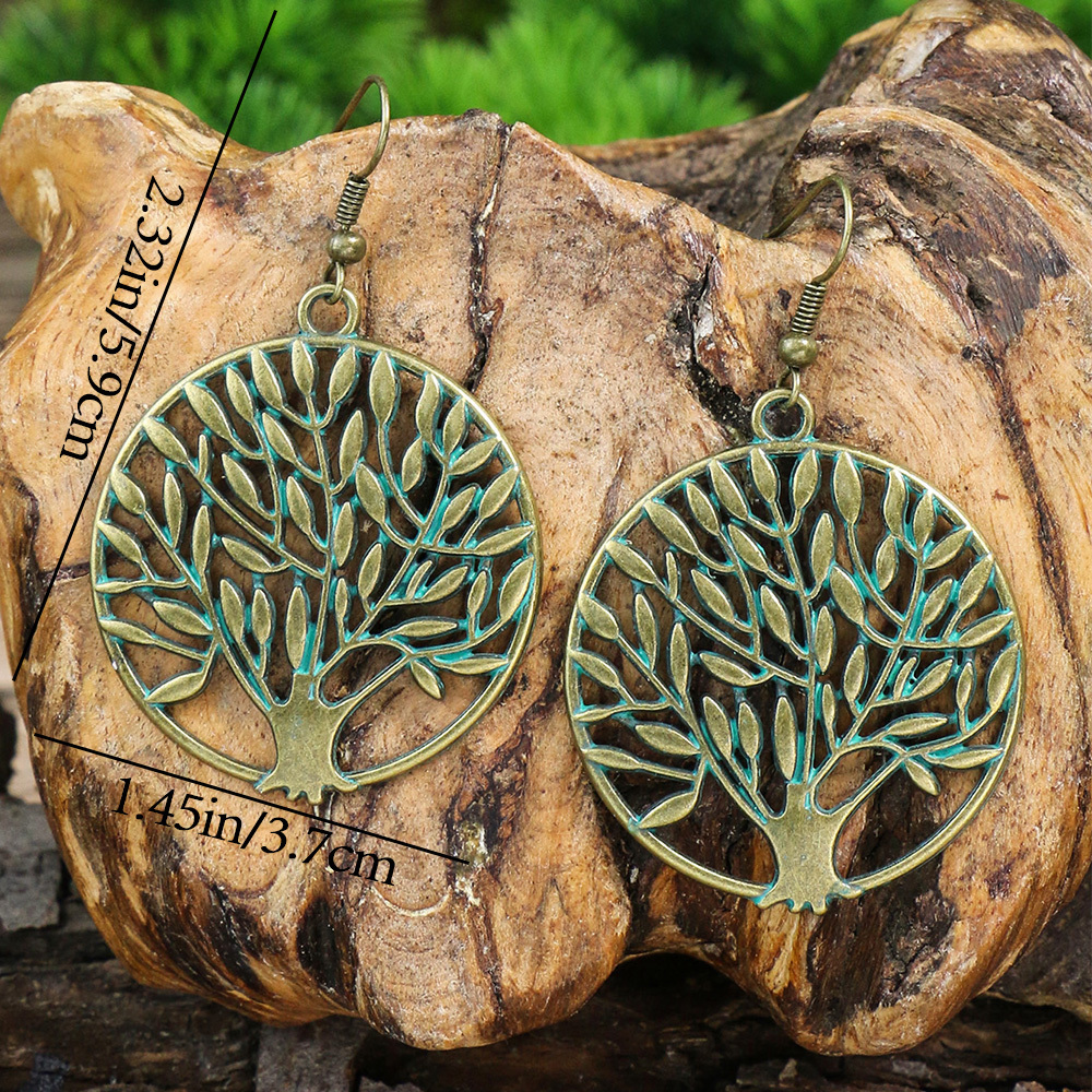 Antique Silver Vintage Style Round Drop Shape Hollow Tree Of Life Pendant Earrings  Pairs Set Free Shipping For New Users Temu