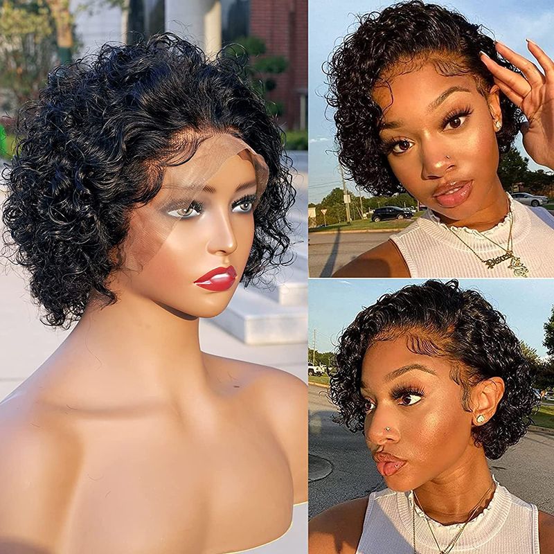 Short Pixie Cut Curly Wig 13x1 Lace Front Human Hair Bob Wig Brazilian  Human Hair Wigs Pre Plucked For Women 180 Density | High-quality &  Affordable | Temu
