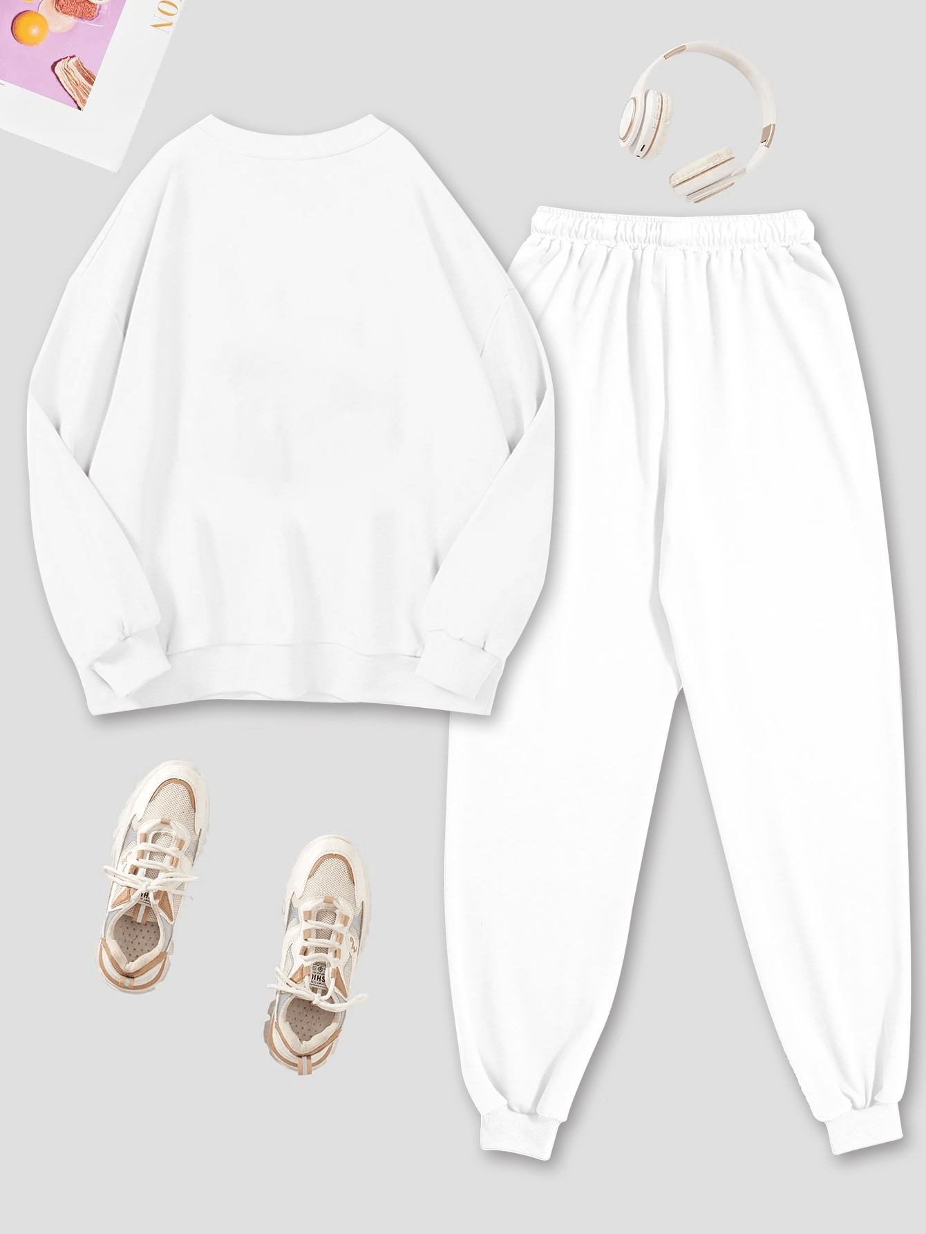 Spring and Autumn Girls Cartoon Rabbits and Letters Pattern Long Sleeves Pullover and Pants Clothing Set