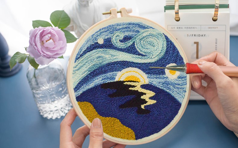  DIY Moon Punch Needle Kits for Beginner Kids Funny Embroidery  Starter Kit Stamped Pattern Instructions Crochet Cross Stitch Kit  Embroidery Yarn Hoops