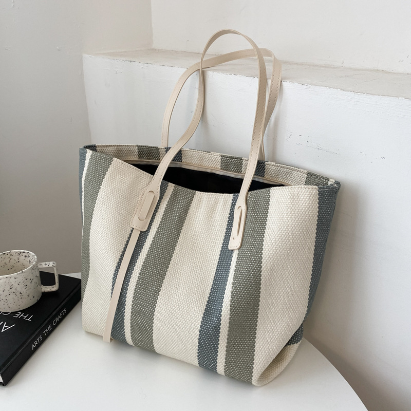 Simple Striped Pattern Shoulder Bag Women's Fashion Large Capacity Tote ...