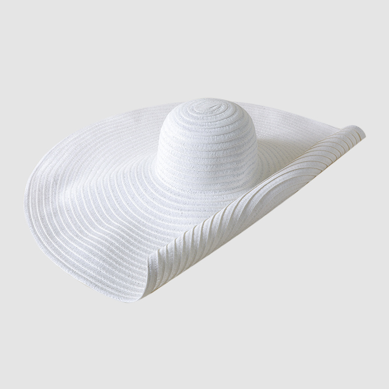  ZORZA Women's Flat Brim Hat-Flat Top Round Brim Hat Beige-White  Webbing