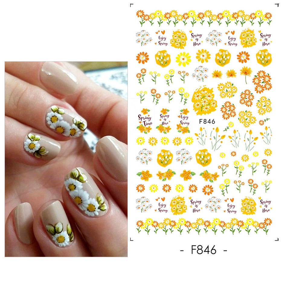  Flowers Nail Stickers, Spring Nail Decals 3D Self