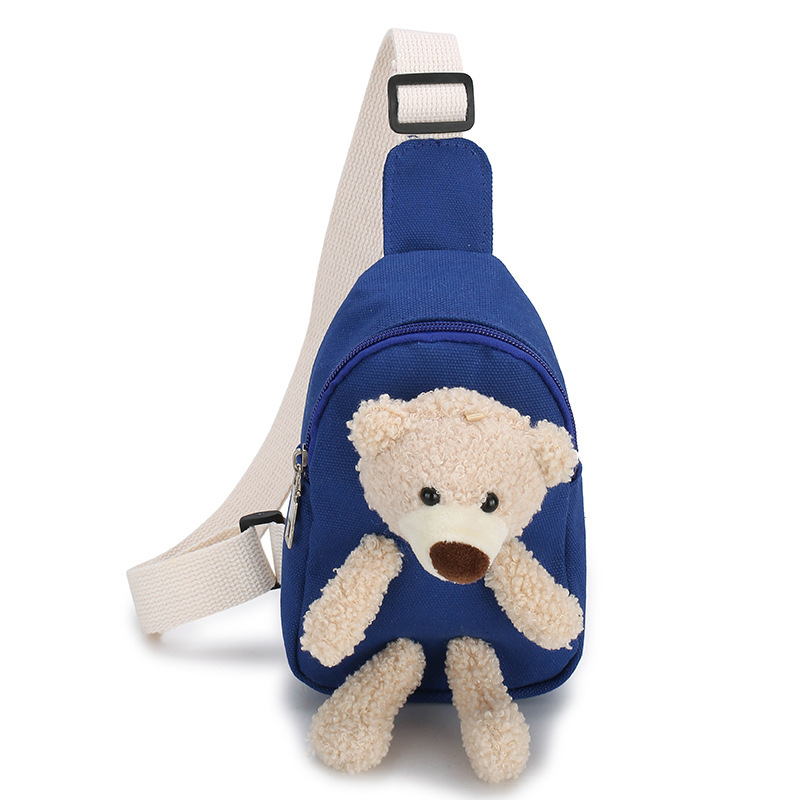 1pc Children's Canvas Crossbody Chest Bag With Bear Decoration