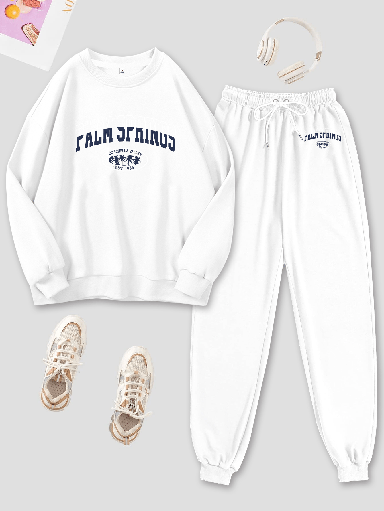 Spring and Autumn Girls Cartoon Teddy and Letters Pattern Long Sleeves Pullover and Pants Clothing Set