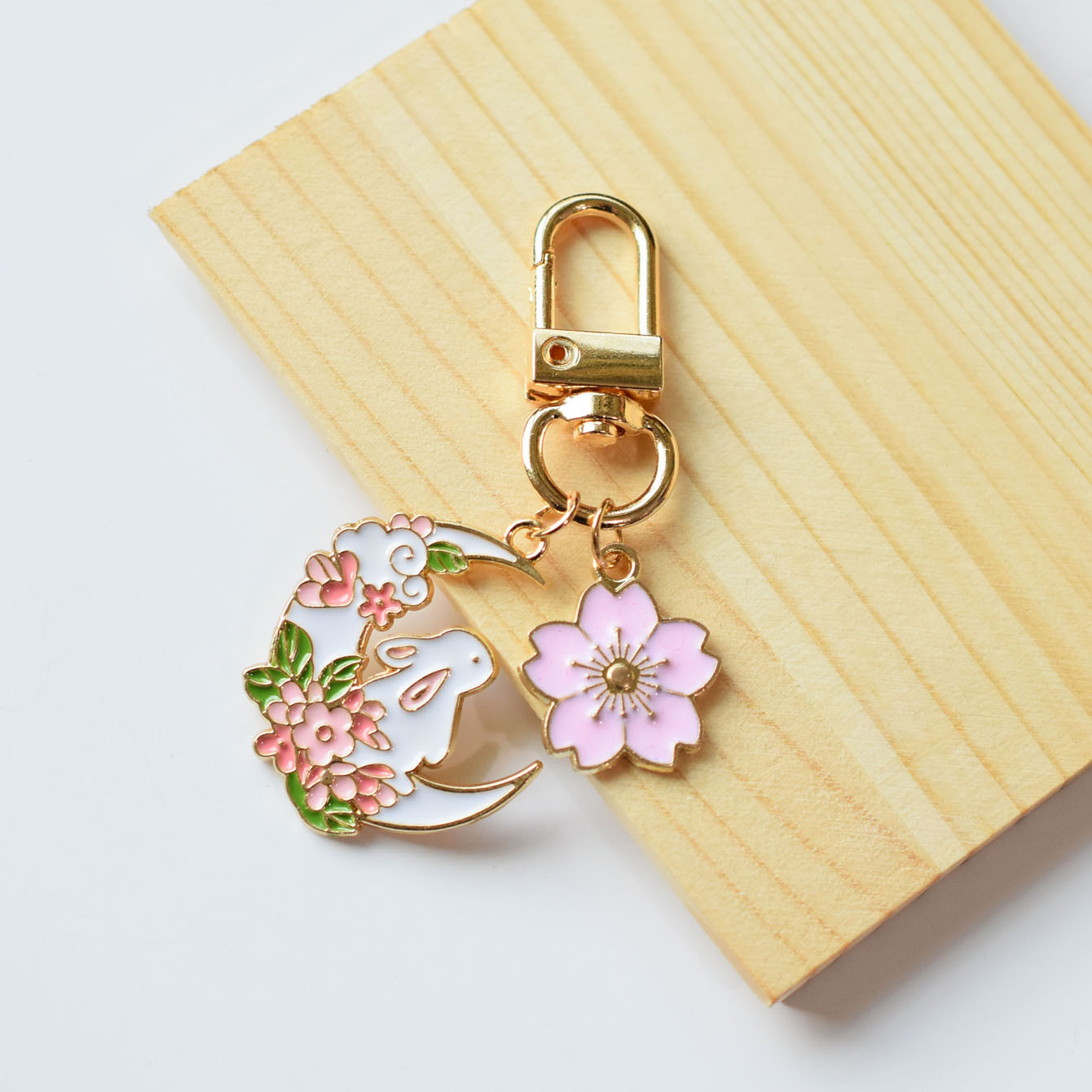 Lovely Pink Sakura Rabbit Cat Keychain, Cute Bag Pendant