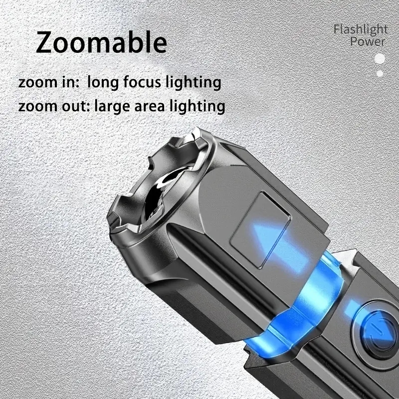 1pc powerful zoomable flashlight outdoor multi functional portable home small flashlight telescopic zoom light details 7