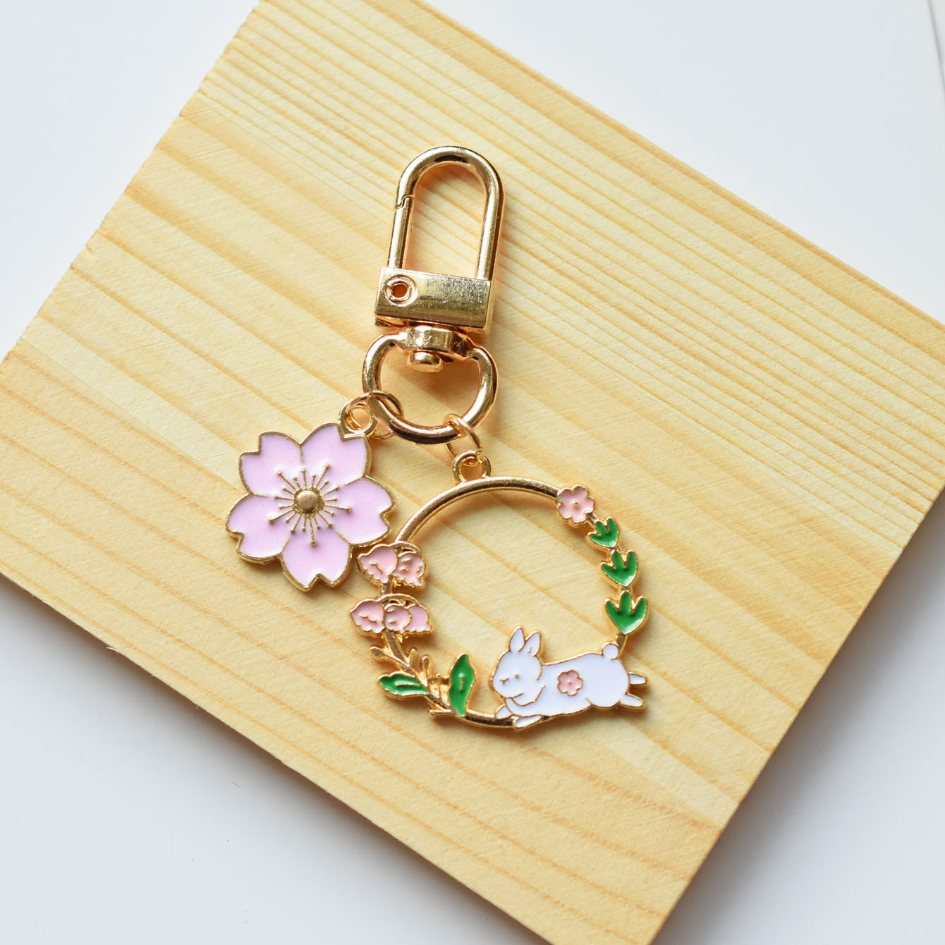 Lovely Pink Sakura Rabbit Cat Keychain, Cute Bag Pendant