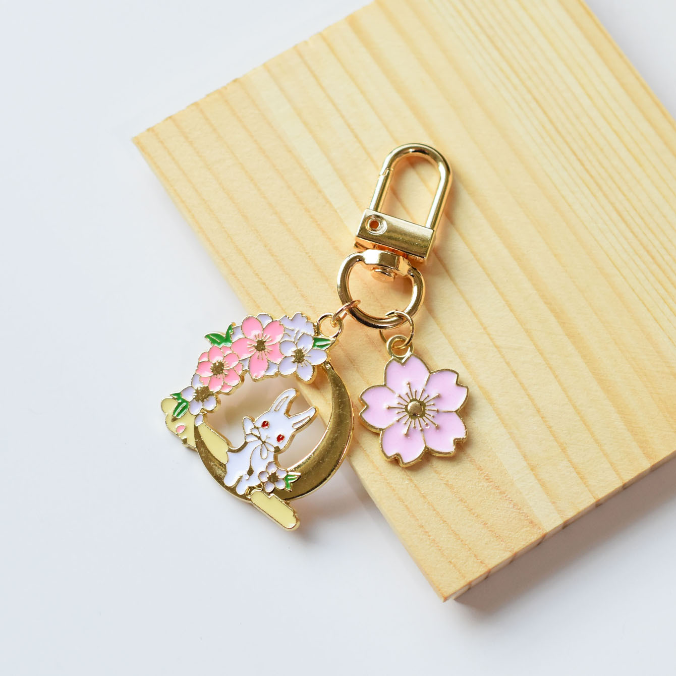 Lovely Pink Sakura Rabbit Cat Keychain, Cute Bag Pendant
