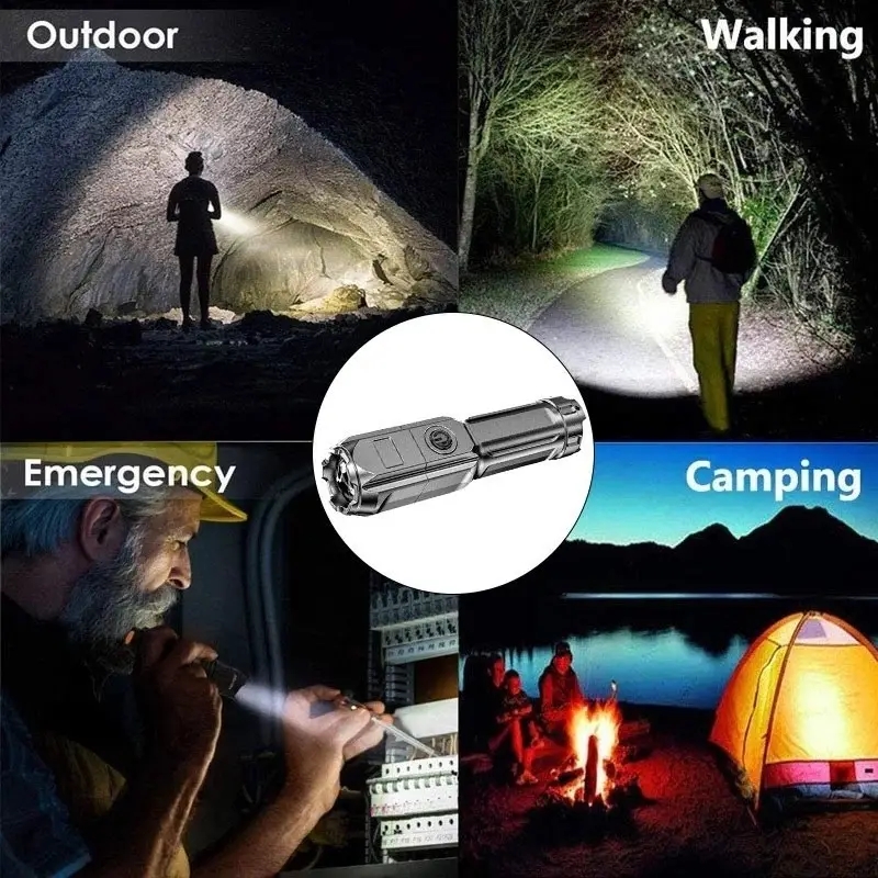 1pc powerful zoomable flashlight outdoor multi functional portable home small flashlight telescopic zoom light details 12