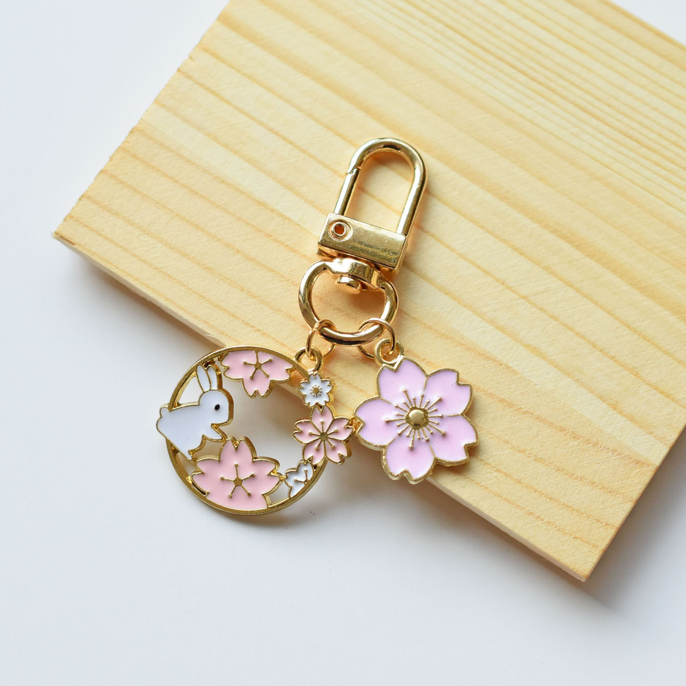 Lovely Pink Sakura Rabbit Cat Keychain, Cute Bag Pendant