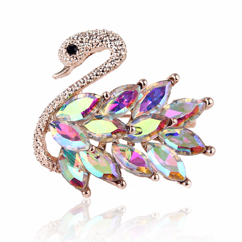 JustloveJewels Rainbow Box Swan Brooch Pins for Women, Fashion Crystal with Swarovski Rhinestone Swan Jewelry Women's Brooches & Pins