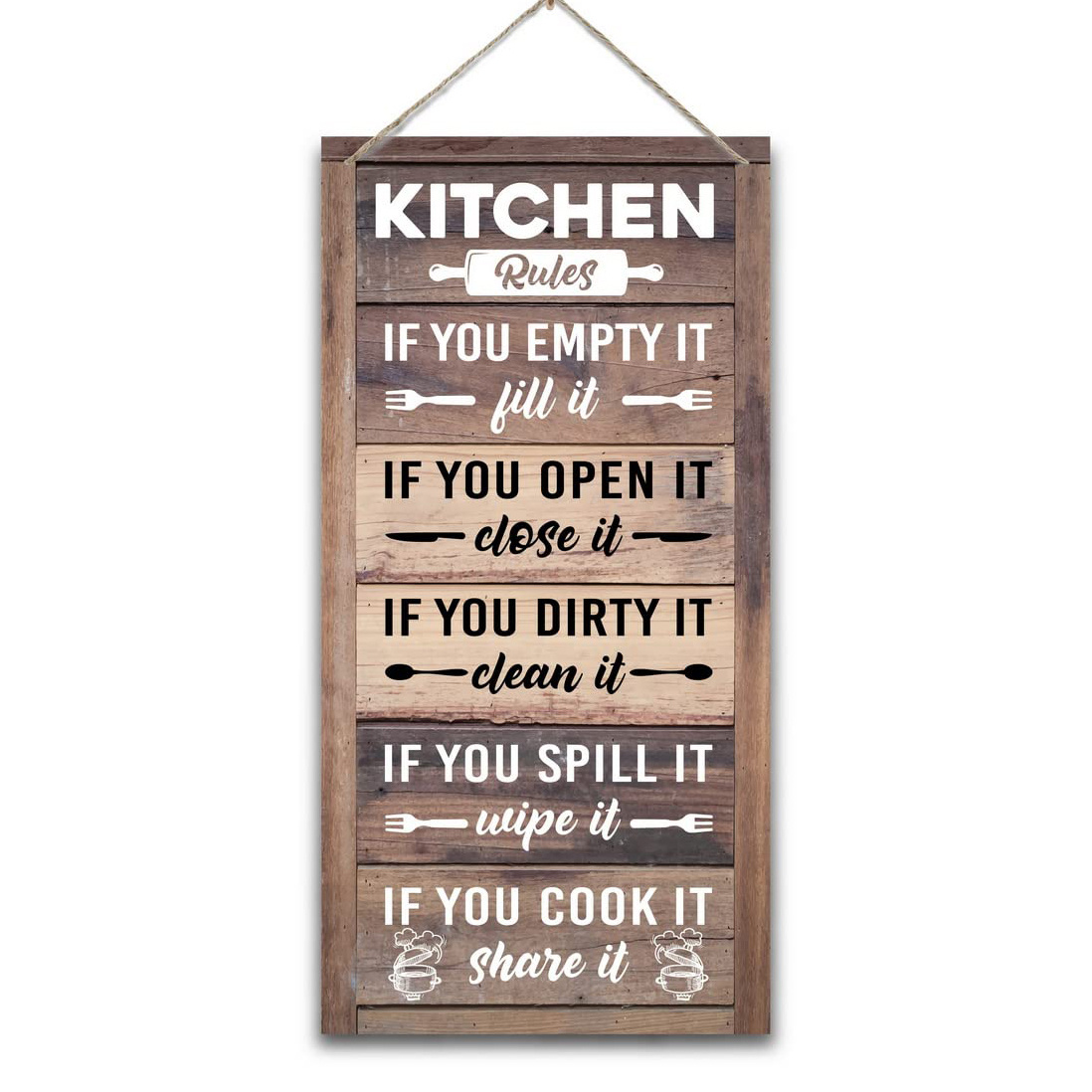 Wood Hanging Sign Kitchen Rules Wall Decor Wooden Rustic - Temu