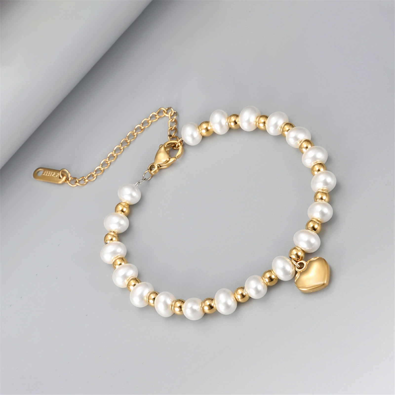 heart shape pendant bracelet with   pearls beads stainless   jewelry minimalist valentines day jewelry gift details 1