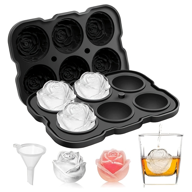 1pc Ice Cube Tray, 2&quot; Rose Ice Cube Trays With Lids, 3 Cavity Silicone Rose Ice Tray &amp; 3 Diamond Ice Ball Maker, Easy Release Large Ice Cube Form For