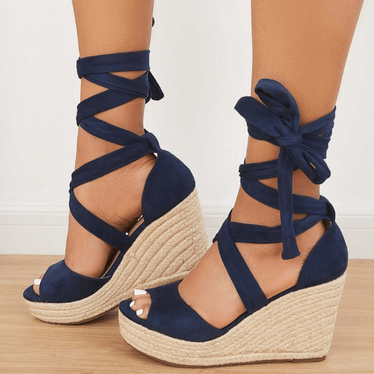Women's Lace-up Wedge Sandals Peep Toe Platform Espadrilles