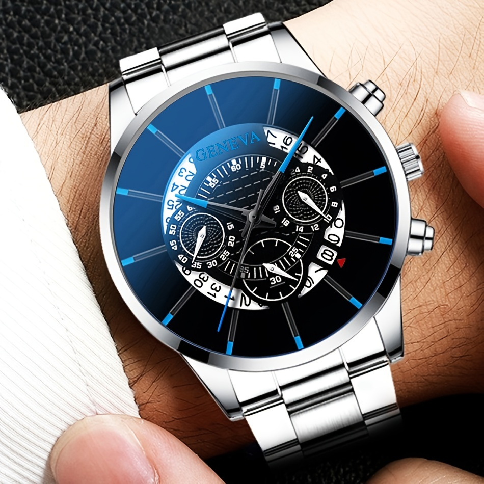 1pc Men Date Round Pointer Quartz Watch Clothing, Shoes & Jewelry Temu